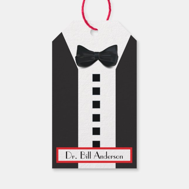 Black Tie Tuxedo 🎩 Funny Monogram Presentetikett (Baksidan)
