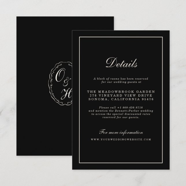 Black Tie Wedding Classic Details Enclosure Card Tilläggskort (Fram/baksida)