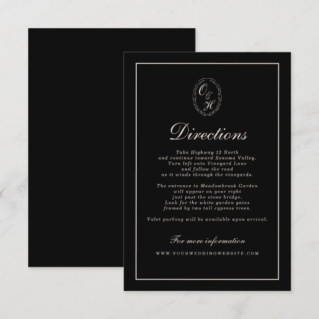Black Tie Wedding Classic Directions Card Tilläggskort (Fram/baksida)