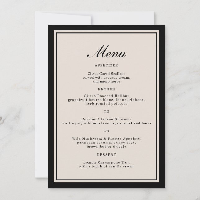 Black Tie Wedding Classic Menu Card Inbjudningar (Framsida)