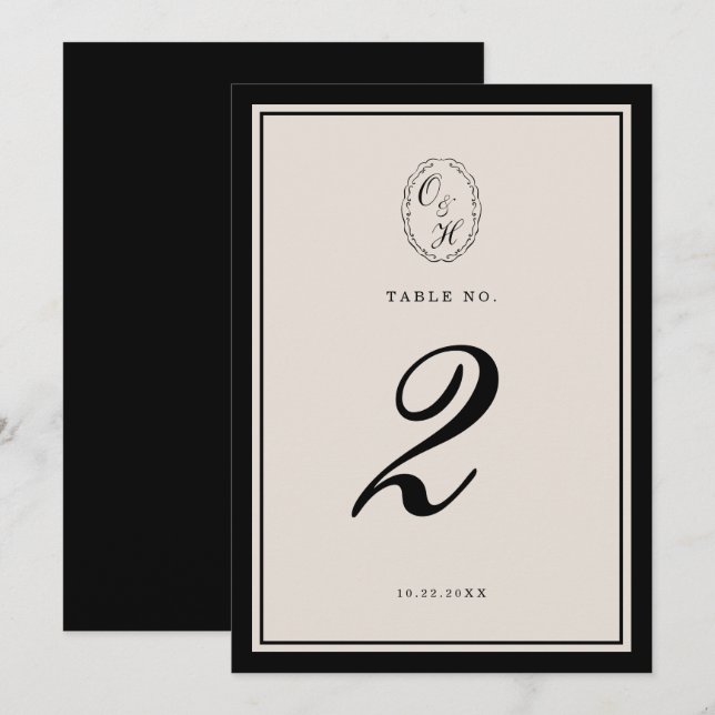 Black Tie Wedding Classic Table Number Inbjudningar (Fram/baksida)