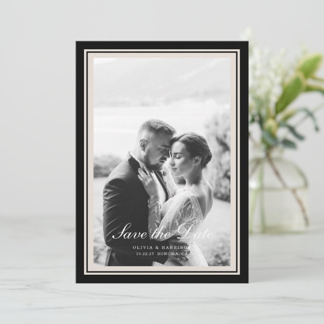 Black Tie Wedding Photo Save the Date Card Inbjudningar (Stående Fram)