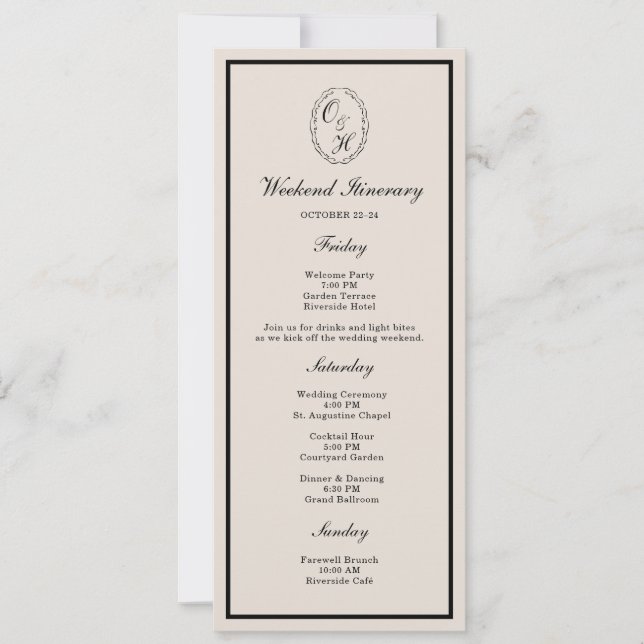Black Tie Wedding Weekend Timeline Card Inbjudningar (Framsida)