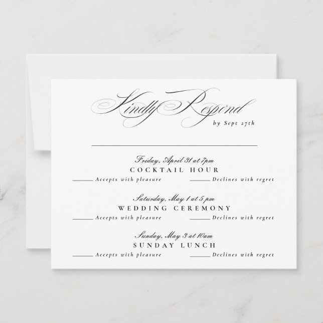 Black Tie White Classic Calligraphy multi event OSA Kort (Framsida)
