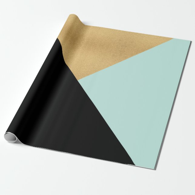 Black Tiffany Mint Aqua Black Guld Pastel Geometry Presentpapper (Utrullad)