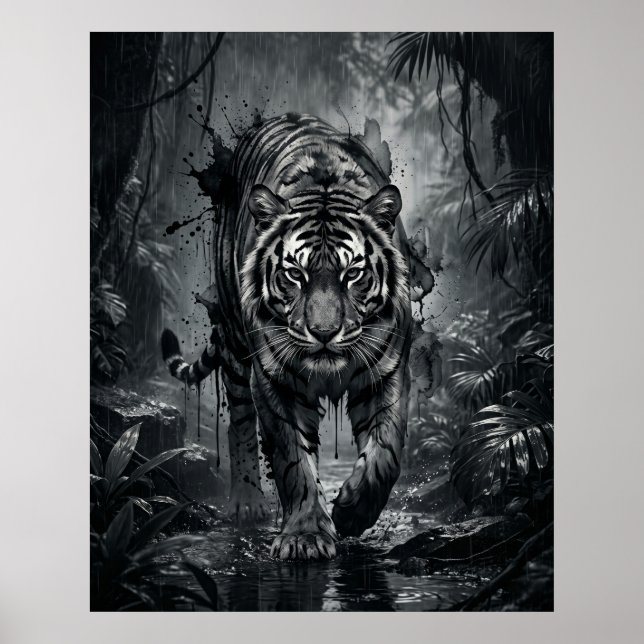 Bläck Tiger Djungel Storm Poster (Framsidan)