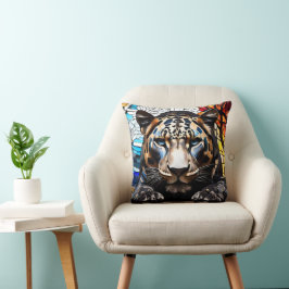 Black Tiger Mosaic Stached Glass Cushion Kudde