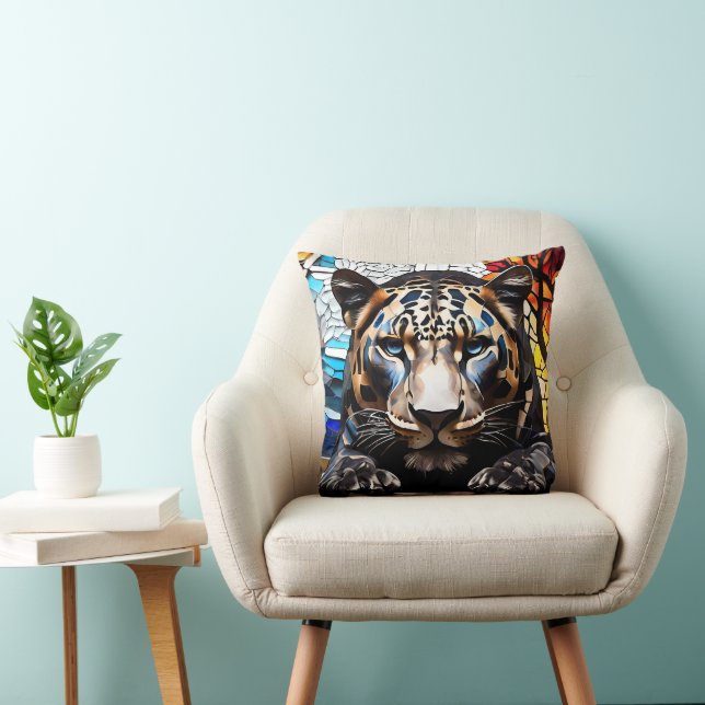 Black Tiger Mosaic Stached Glass Cushion Kudde (Stol)