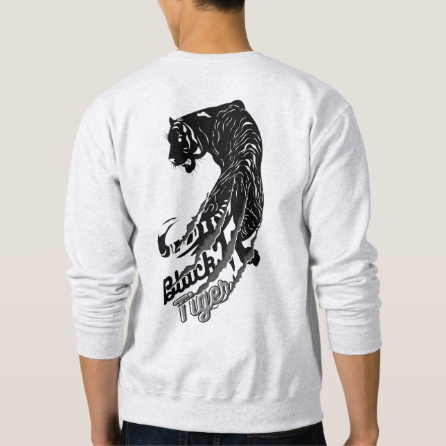 Black Tiger Vector Art med svart tigertext Lång Ärmad Tröja (Baksida)