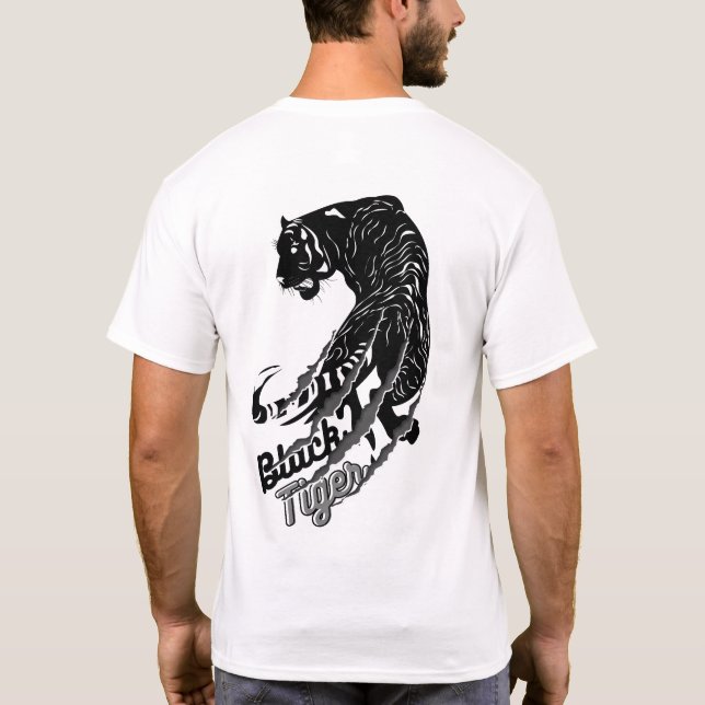 Black Tiger Vector Art med svart tigertext T Shirt (Baksida)