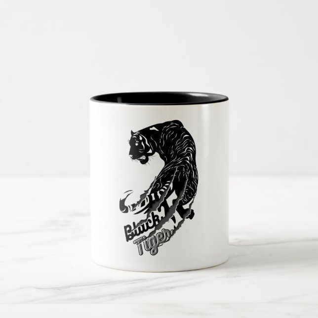 Black Tiger Vector Art med svart tigertext Två-Tonad Mugg (Center)