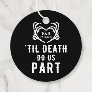 Black Til Death Do US Part Skeleton Bröllop Round Gåvor Etiketter