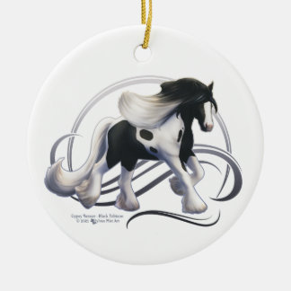 Black Tobiano Gypsy Vanner Horse Julgransprydnad Keramik