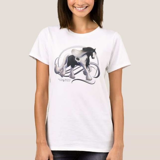Black Tobiano Gypsy Vanner Horse T Shirt (Framsida)