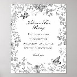 Black Toile de Jouy Advice for Baby Shower Game Poster