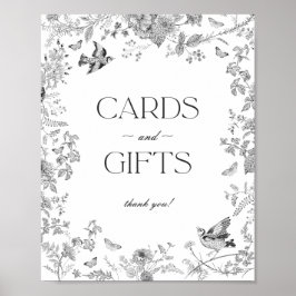 Black Toile De Jouy Blommigt Cards and Gifts Sign Poster
