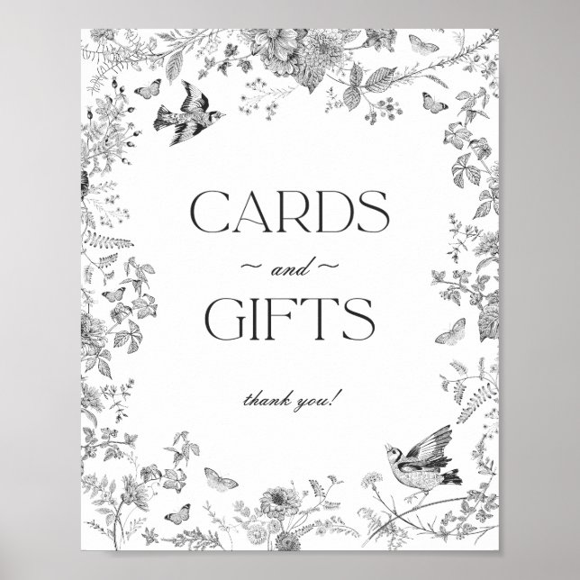 Black Toile De Jouy Blommigt Cards and Gifts Sign Poster (Framsidan)