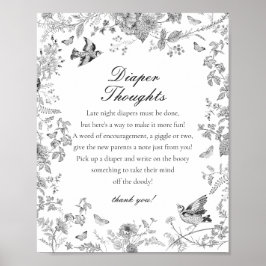Black Toile De Jouy Diaper Thoughts Baby Shower Poster