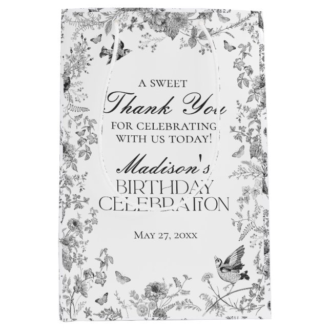 Black Toile De Jouy Floral Birthday Party Favors (Framsidan)