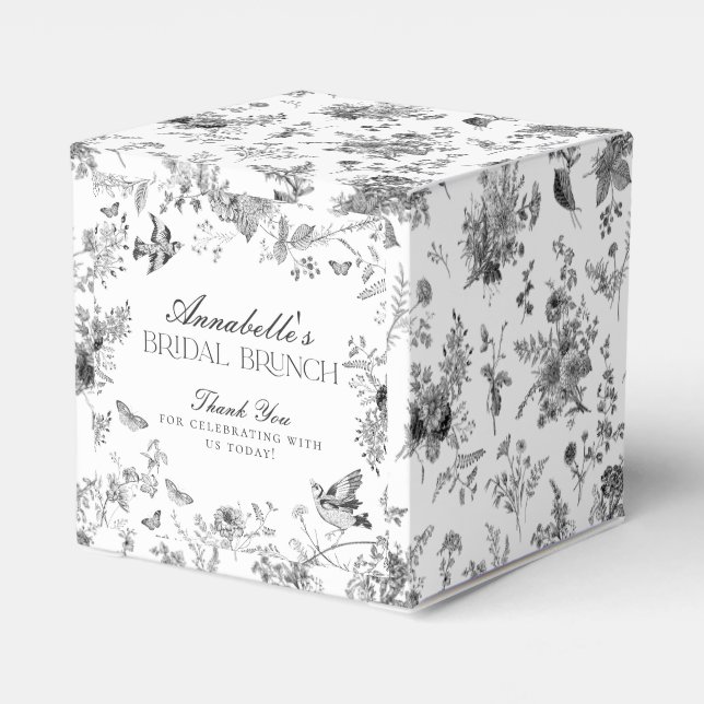 Black Toile De Jouy Floral Bridal Brunch Favor Box Presentaskar (Baksidan Sidan)