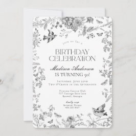 Black Toile De Jouy Fransk Blommigt Födelsedagsfes Inbjudningar