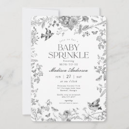 Black Toile De Jouy Vintage Blommigt Baby Sprinkle Inbjudningar
