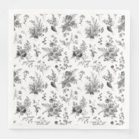 Black Toile De Jouy Vintage Blommigt Chinoiserie