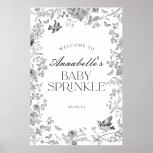 Black Toile Jouy Blommigt Baby Sprinkle Välkomstte Poster