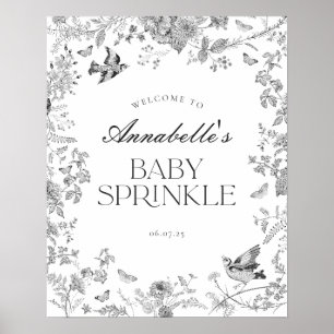 Black Toile Jouy Blommigt Baby Sprinkle Välkomstte Poster