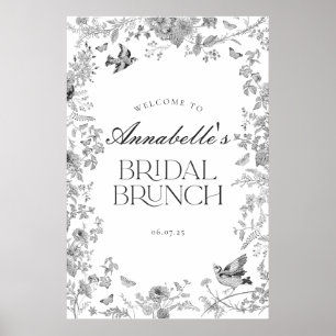 Black Toile Jouy Blommigt Möhippa Brunch Välkomstt Poster