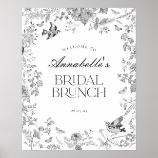 Black Toile Jouy Blommigt Möhippa Brunch Välkomstt Poster