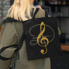 Black Tote Bag med hennes namn och treble clef Tygkasse