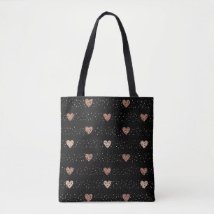 Black Tote Bag med Rosa Heart Polka Dot Mönster Tygkasse
