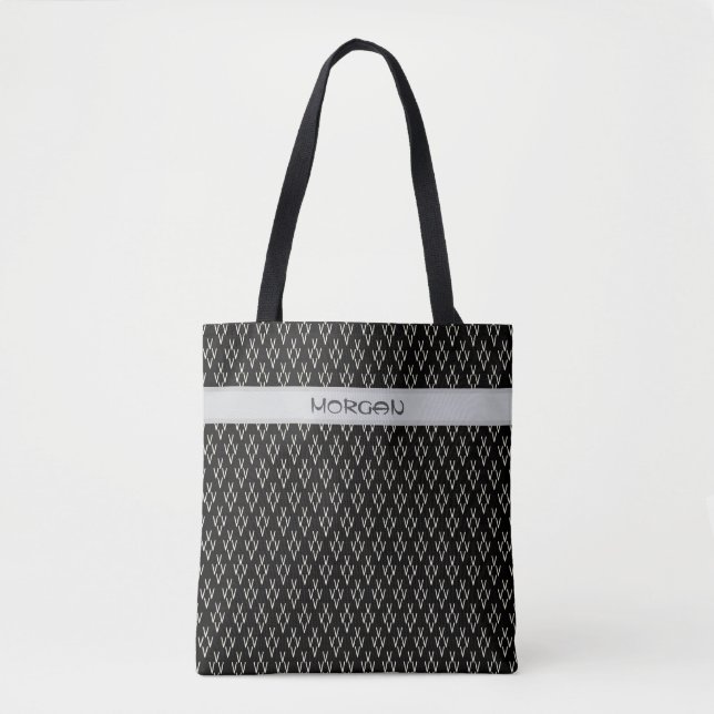 Black Tote Bag med vit "V" Mönster Tygkasse (Framsida)