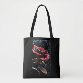 "Black Tote Bag with Röd ros Design" Tygkasse