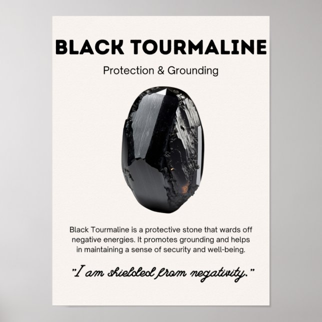 Black Tourmaline Stone Crystal Beteckning Poster (Framsidan)