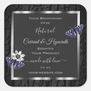 Black Träd Bark med produktetiketter för Silver Ra Fyrkantigt Klistermärke