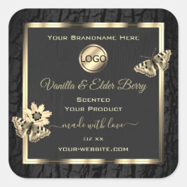 Black Träd Bark Wood Grain Guld Product Label Logo Fyrkantigt Klistermärke
