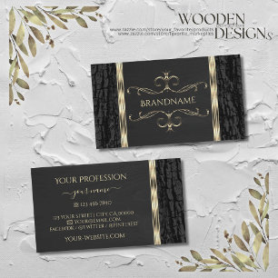 Black Träd Bark Wood Grain med Guld Ornate Gräns Visitkort