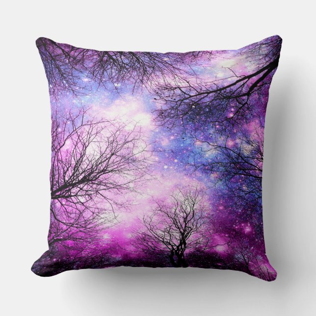 Black Träd Fuchsia Violet Space Pillow Kudde (Framsida)