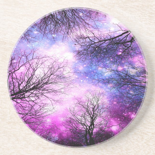 Black Träd Fuchsia Violet Space Underlägg (Framsidan)
