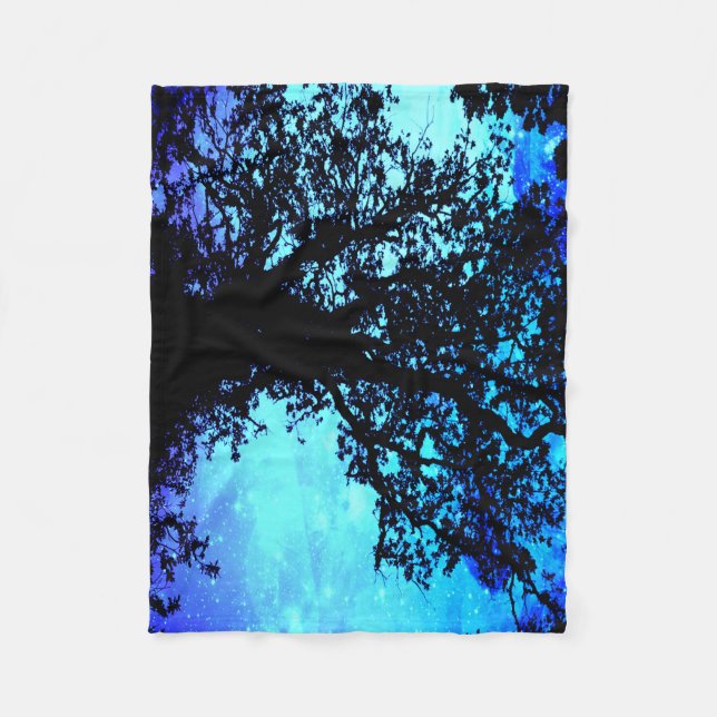 Black Träd Turcos Periwinkle Space Blanket Fleecefilt (Framsidan)