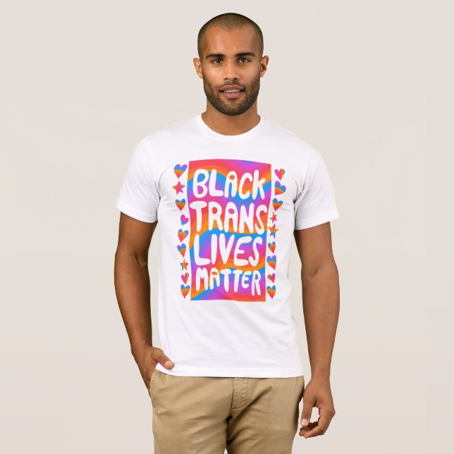 Black Trans Lives Matter BLM Transgender Rainbow T Shirt (Hel framsida)
