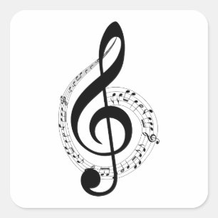 Black Treble Clef Musik noter Musician Band Black Fyrkantigt Klistermärke