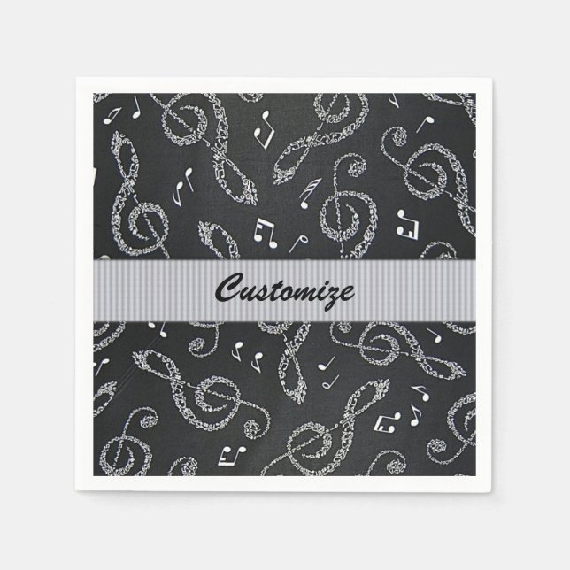 Black Treble Clefs Snyggt Analize Napkins Pappersservett (Framsidan)