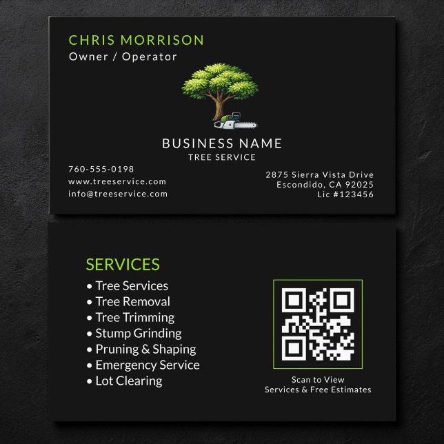 Black Tree Services QR-kod Visitkort (Skapare uppladdad)