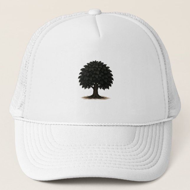 Black Tree Silhouette Cap – Minimal Nature Hat Keps (Framsida)