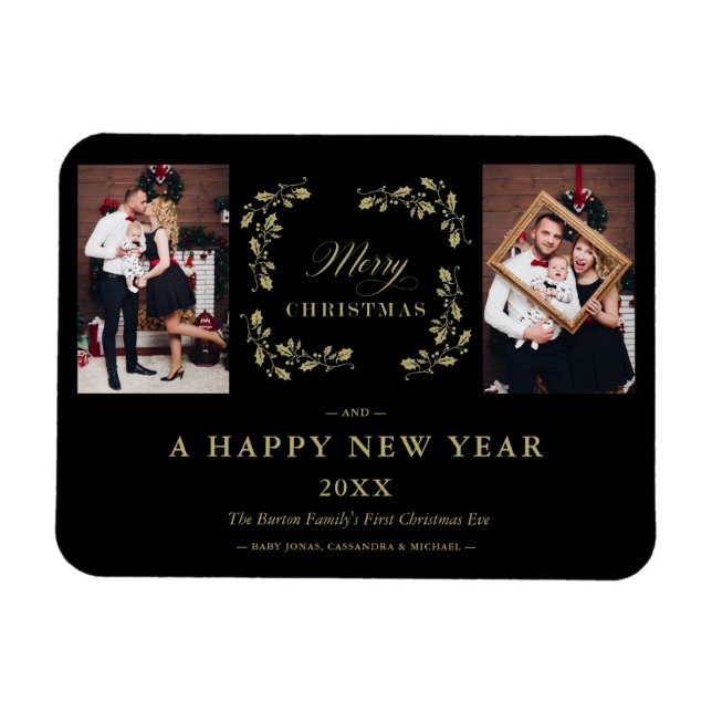 Black Trend Elegant Chic jul 2-fotofamilj Magnet (Horisontell)