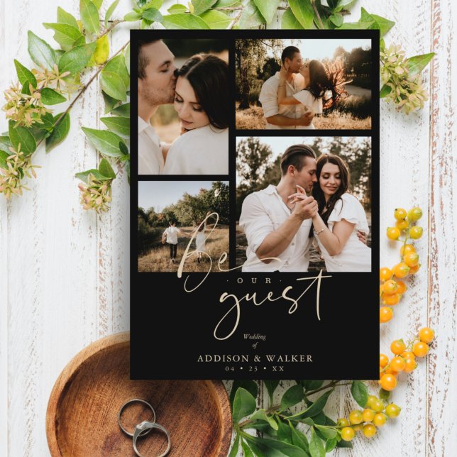 Black Trendig Collage Bröllop 4 Photos-inbjudan (Skapare uppladdad)