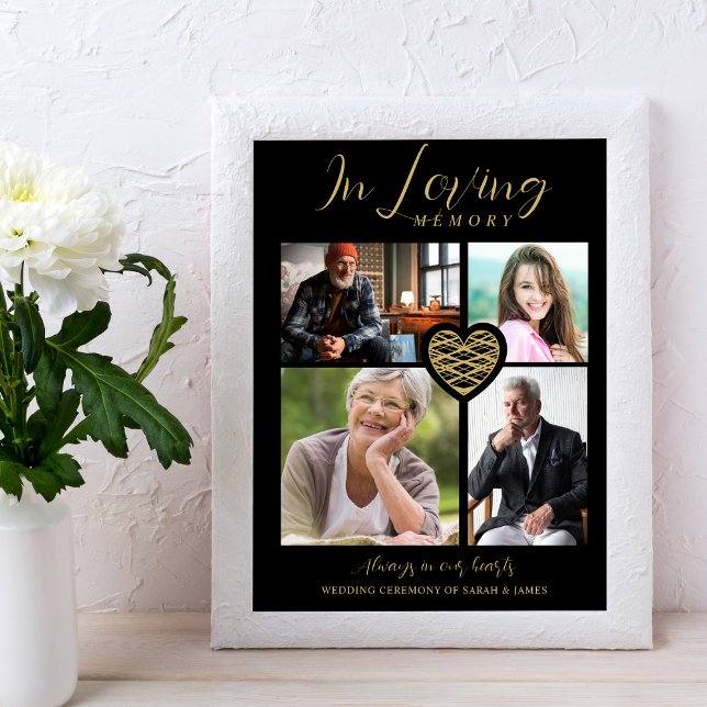 Black Trendy Collage 4 Photos Modern Heart Wedding Poster (Skapare uppladdad)